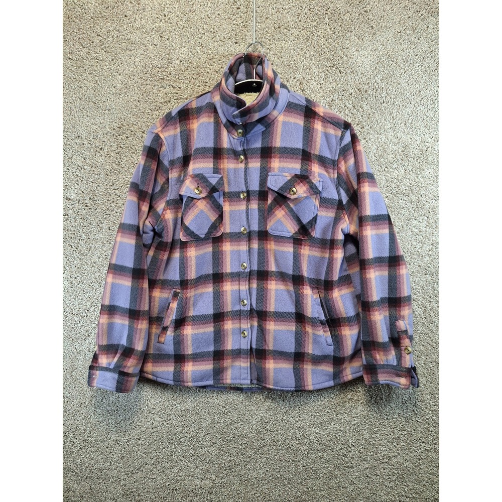Sage Collective Shacket Womens L Purple Plaid Sherpa Lined Fleece Button Up Cozy